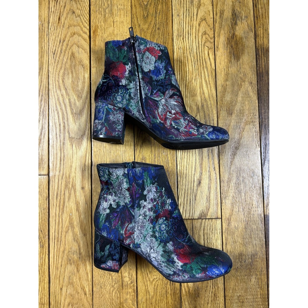 Zig Soho Nydia Floral Brocade Ankle Boots Block Heel Side Zip‎ Womens 8